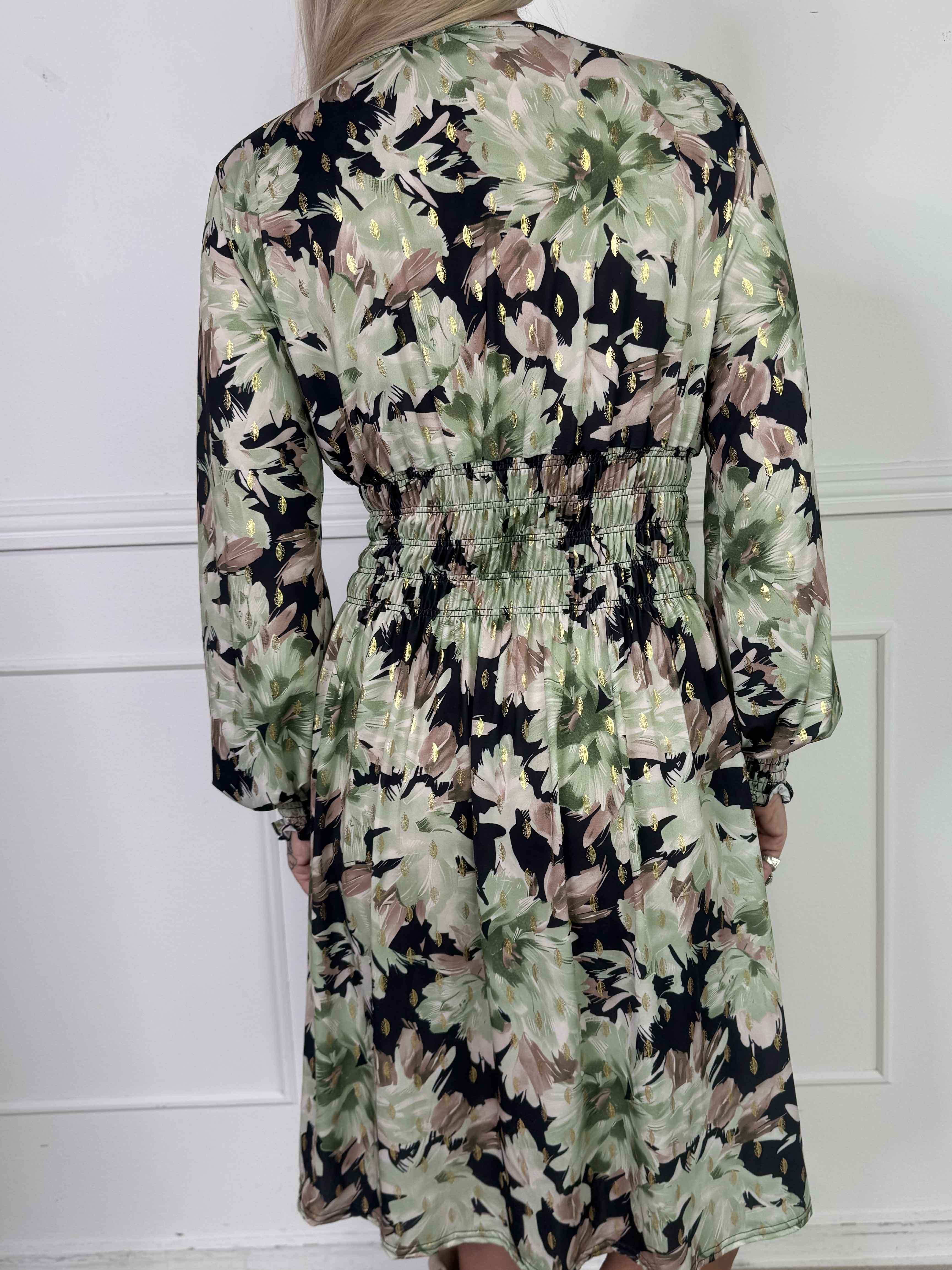 Pams Flora Short L/S - Elastisk kjole i krølfrit stof med lange ærmer